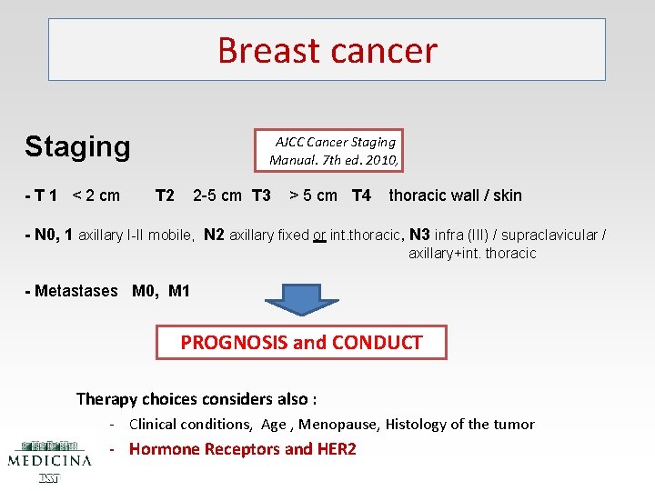 Breast cancer Staging - T 1 < 2 cm AJCC Cancer Staging Manual. 7