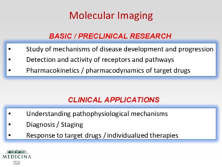 Molecular Imaging BASIC / PRECLINICAL RESEARCH • • • Study of mechanisms of disease