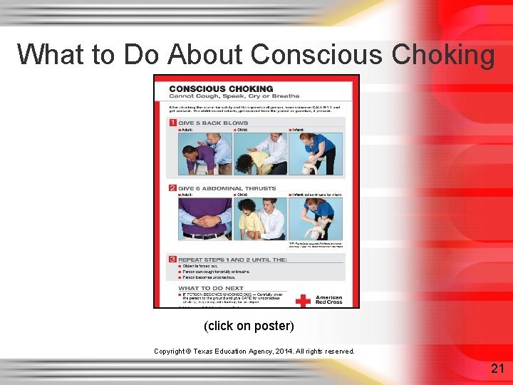 What to Do About Conscious Choking (click on poster) Copyright © Texas Education Agency, What to Do About Conscious Choking (click on poster) Copyright © Texas Education Agency,