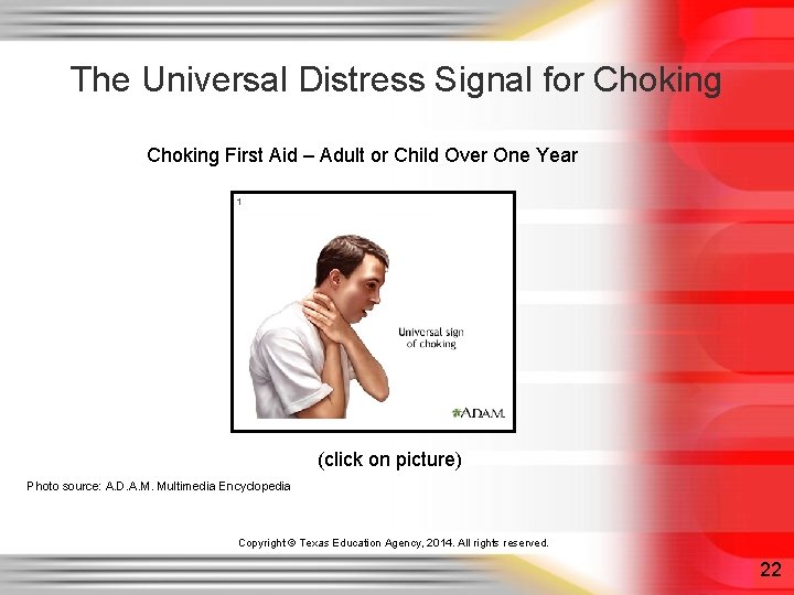 The Universal Distress Signal for Choking First Aid – Adult or Child Over One The Universal Distress Signal for Choking First Aid – Adult or Child Over One