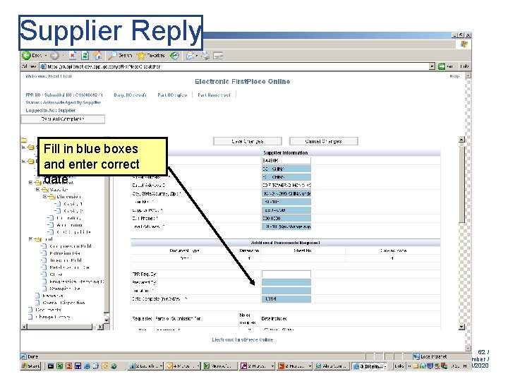 Supplier Reply Fill in blue boxes and enter correct date 62 / GE Title Supplier Reply Fill in blue boxes and enter correct date 62 / GE Title