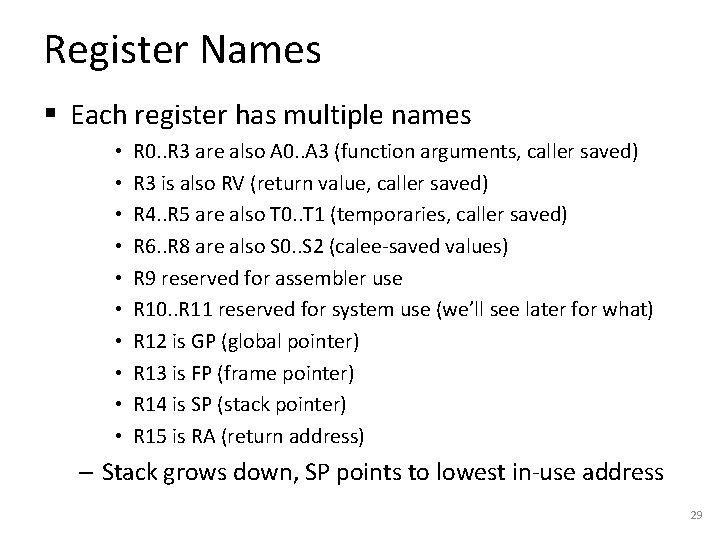 Register Names § Each register has multiple names • • • R 0. .