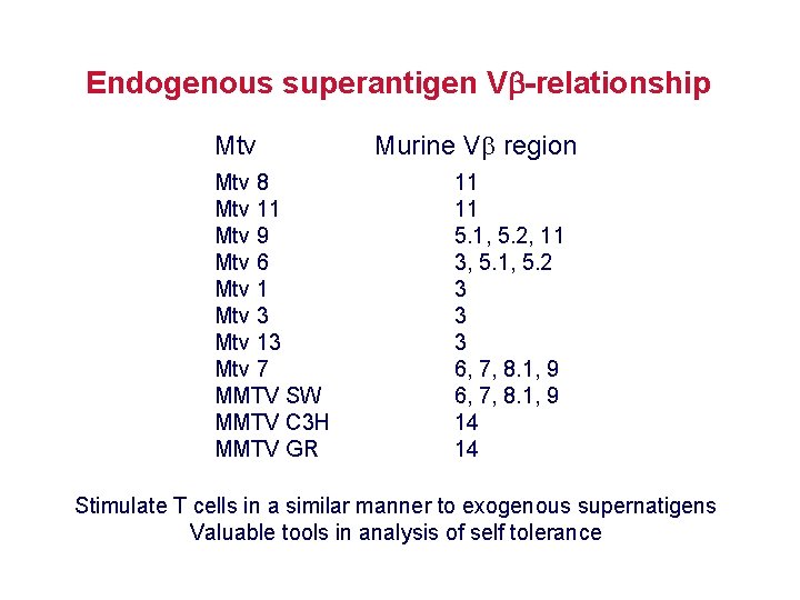 Endogenous superantigen V -relationship Mtv 8 Mtv 11 Mtv 9 Mtv 6 Mtv 1