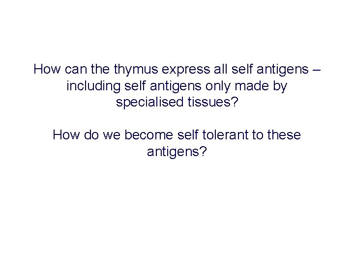 How can the thymus express all self antigens – including self antigens only made