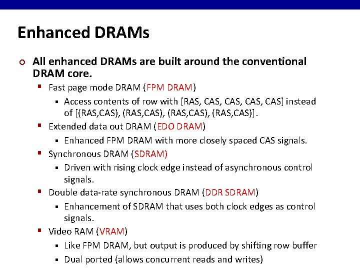 Enhanced DRAMs ¢ All enhanced DRAMs are built around the conventional DRAM core. §