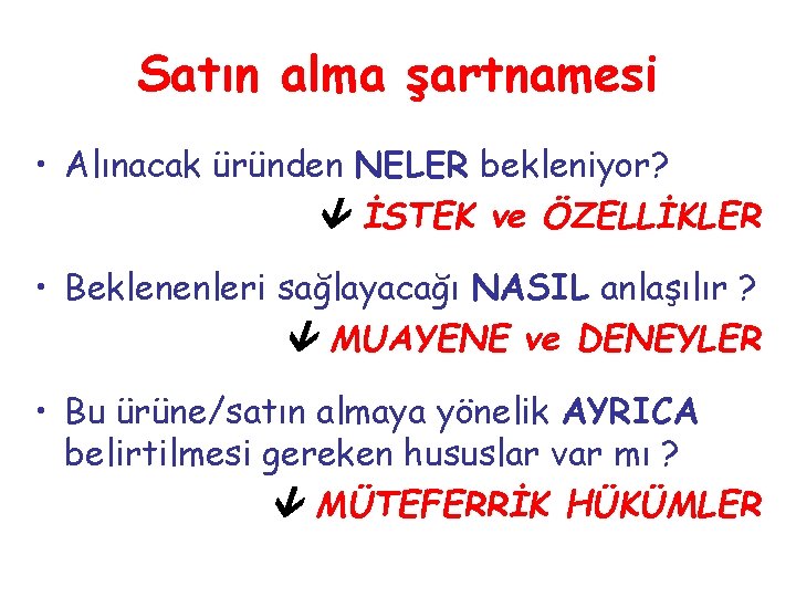 Satın alma şartnamesi • Alınacak üründen NELER bekleniyor? İSTEK ve ÖZELLİKLER • Beklenenleri sağlayacağı