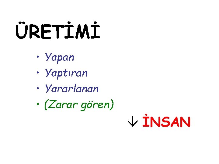 ÜRETİMİ • • Yapan Yaptıran Yararlanan (Zarar gören) İNSAN 