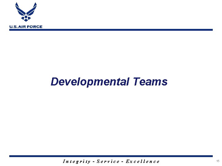 Developmental Teams Integrity - Service - Excellence 15 