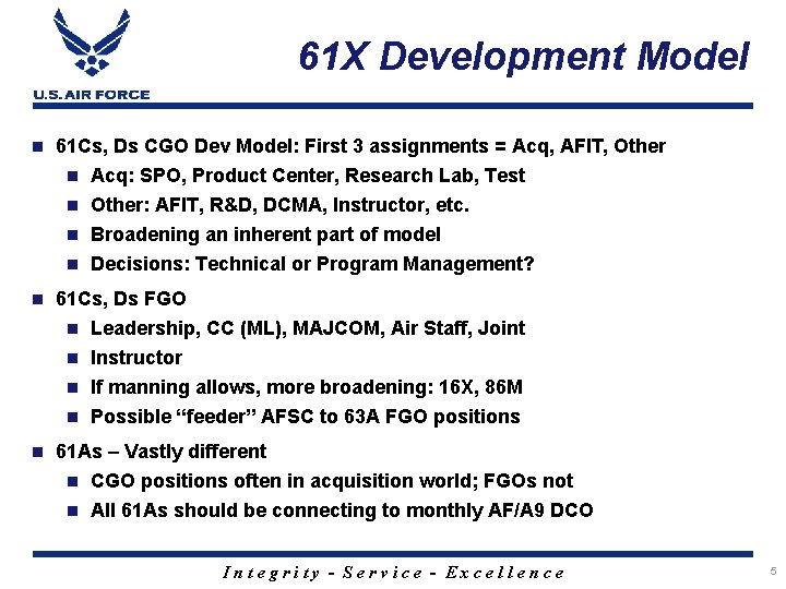 61 X Development Model 61 Cs, Ds CGO Dev Model: First 3 assignments =
