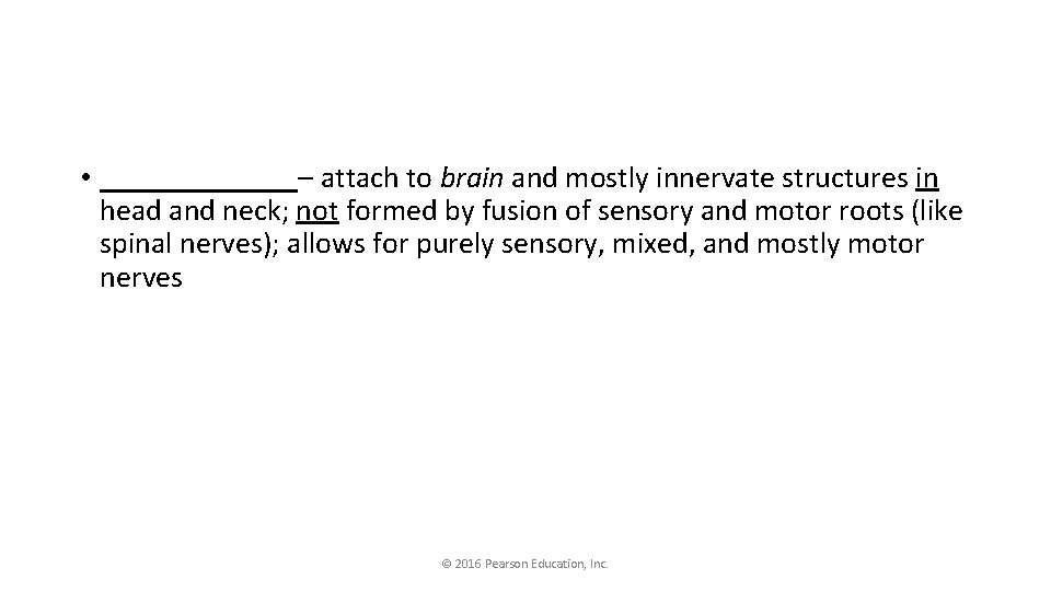  • _______– attach to brain and mostly innervate structures in head and neck;