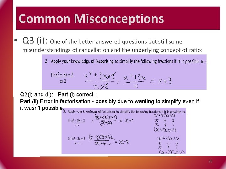 Common Misconceptions • Q 3 (i): One of the better answered questions but still