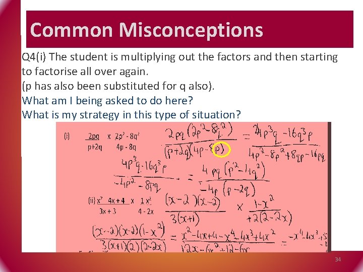 Common Misconceptions Q 4(i) The student is multiplying out the factors and then starting
