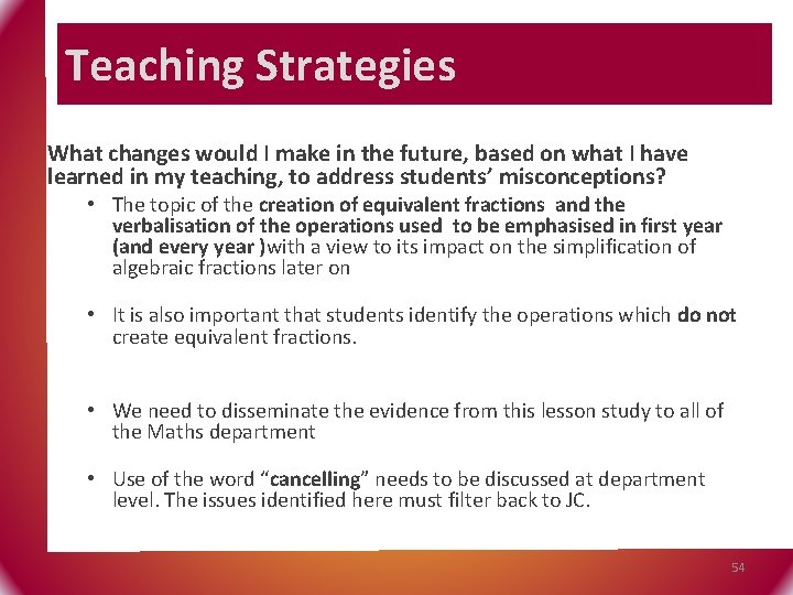Teaching Strategies What changes would I make in the future, based on what I