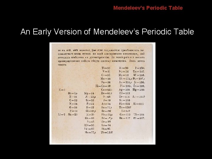 6. 1 Mendeleev’s Periodic Table An Early Version of Mendeleev’s Periodic Table 