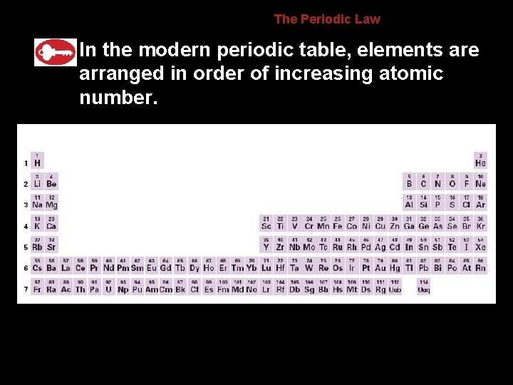 6. 1 The Periodic Law In the modern periodic table, elements are arranged in