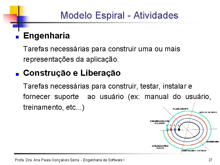 Modelo Espiral - Atividades Engenharia Tarefas necessárias para construir uma ou mais representações da Modelo Espiral - Atividades Engenharia Tarefas necessárias para construir uma ou mais representações da