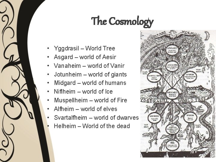 The Cosmology • • • Yggdrasil – World Tree Asgard – world of Aesir
