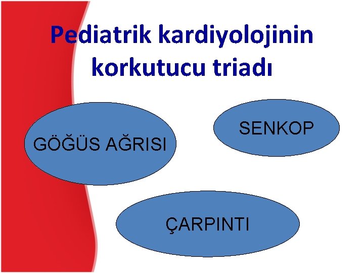 Pediatrik kardiyolojinin korkutucu triadı GÖĞÜS AĞRISI SENKOP ÇARPINTI Pediatrik kardiyolojinin korkutucu triadı GÖĞÜS AĞRISI SENKOP ÇARPINTI