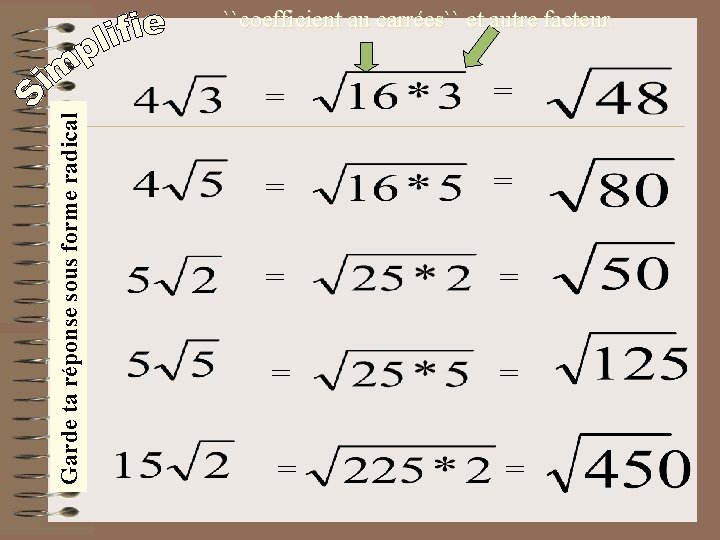 Garde ta réponse sous forme radical ``coefficient au carrées`` et autre facteur = =