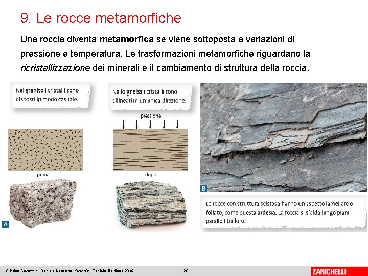 9. Le rocce metamorfiche Una roccia diventa metamorfica se viene sottoposta a variazioni di