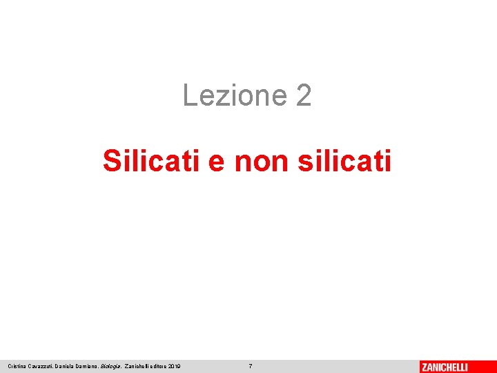 Lezione 2 Silicati e non silicati Cristina Cavazzuti, Daniela Damiano, Biologia, Zanichelli editore 2019