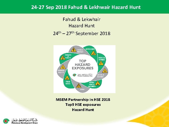 24 -27 Sep 2018 Fahud & Lekhwair Hazard Hunt Fahud & Lekwhair Hazard Hunt