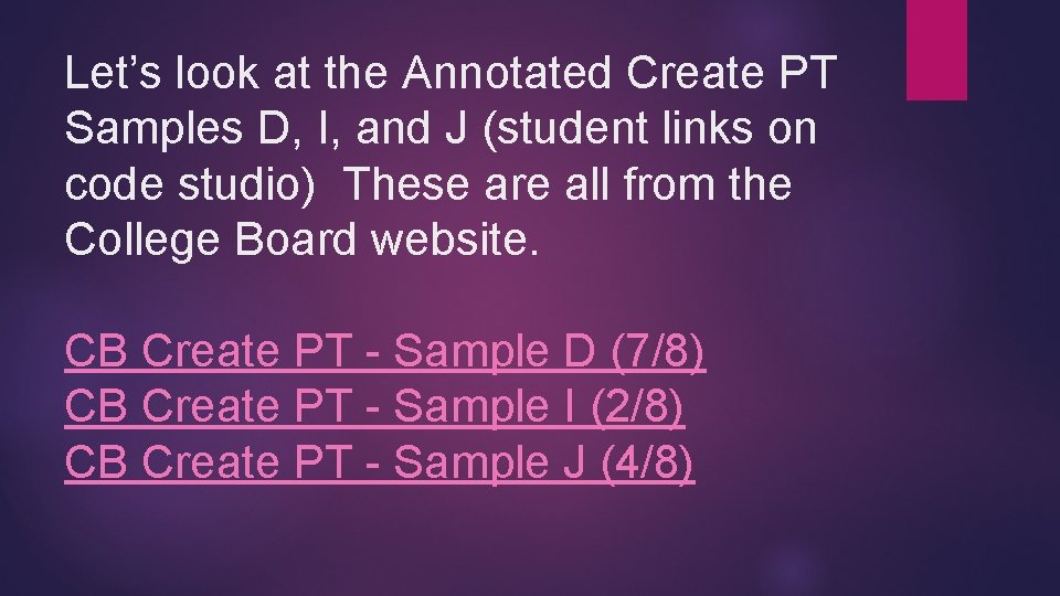 Let’s look at the Annotated Create PT Samples D, I, and J (student links
