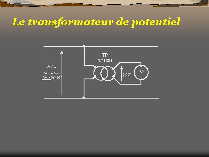 Le transformateur de potentiel TP 1/1000 HT à mesurer Ex : 20 k. V