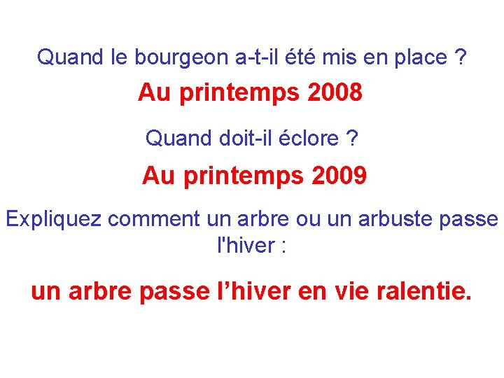 Quand le bourgeon a-t-il été mis en place ? Au printemps 2008 Quand doit-il Quand le bourgeon a-t-il été mis en place ? Au printemps 2008 Quand doit-il