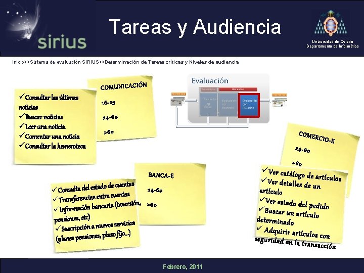 Tareas y Audiencia Universidad de Oviedo Departamento de Informática Inicio>>Sistema de evaluación SIRIUS>>Determinación de