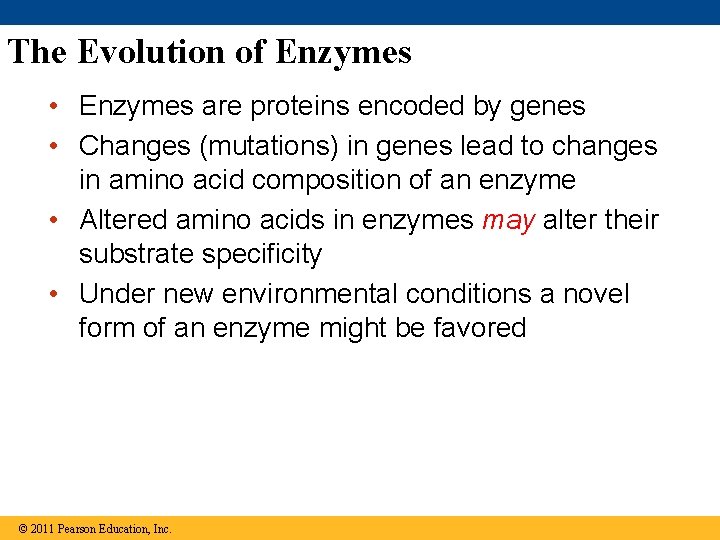 The Evolution of Enzymes • Enzymes are proteins encoded by genes • Changes (mutations)