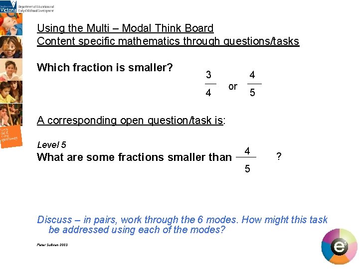 Using the Multi – Modal Think Board Content specific mathematics through questions/tasks Which fraction Using the Multi – Modal Think Board Content specific mathematics through questions/tasks Which fraction