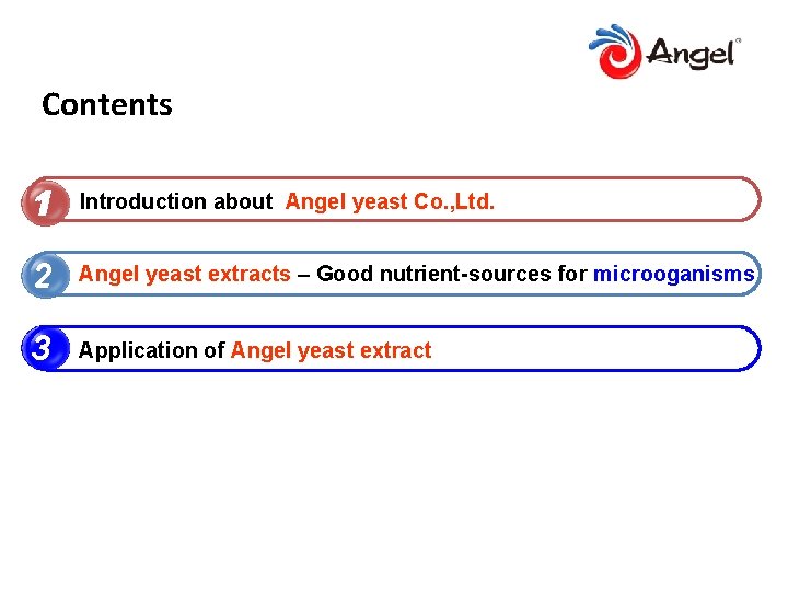 Contents 1 Introduction about Angel yeast Co. , Ltd. 2 Angel yeast extracts –