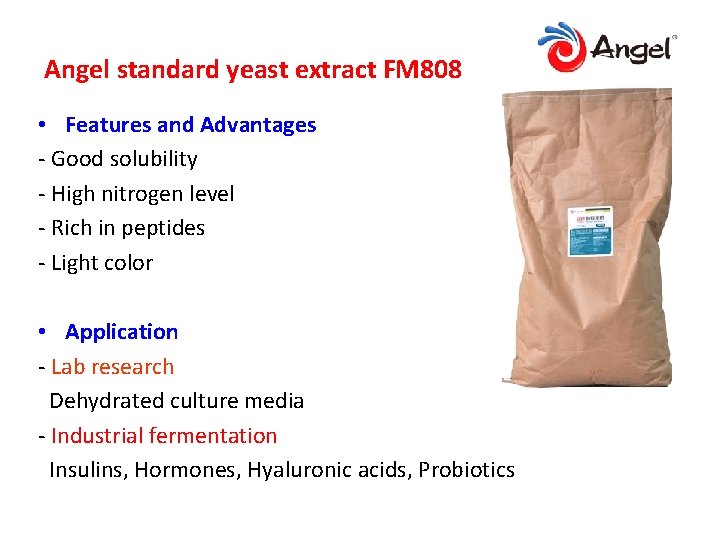 Angel standard yeast extract FM 808 • Features and Advantages - Good solubility -