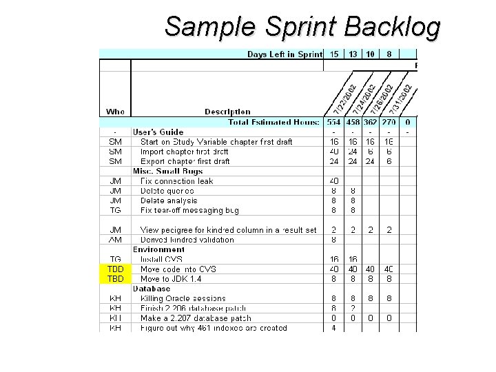 Sample Sprint Backlog 