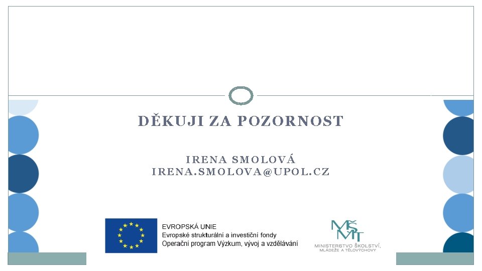 DĚKUJI ZA POZORNOST IRENA SMOLOVÁ IRENA. SMOLOVA@UPOL. CZ 