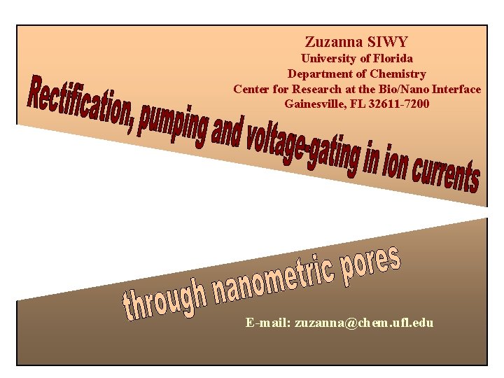 Zuzanna SIWY University of Florida Department of Chemistry Center for Research at the Bio/Nano