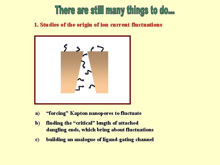 1. Studies of the origin of ion current fluctuations a) “forcing” Kapton nanopores to