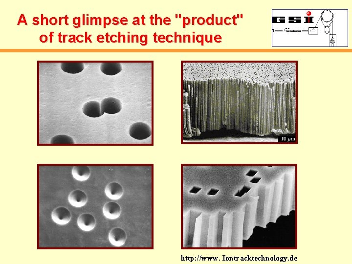 A short glimpse at the "product" of track etching technique http: //www. Iontracktechnology. de