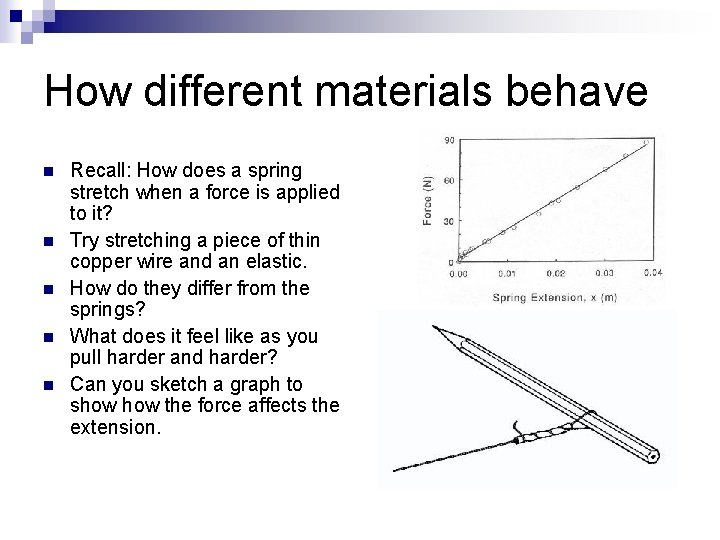 How different materials behave n n n Recall: How does a spring stretch when