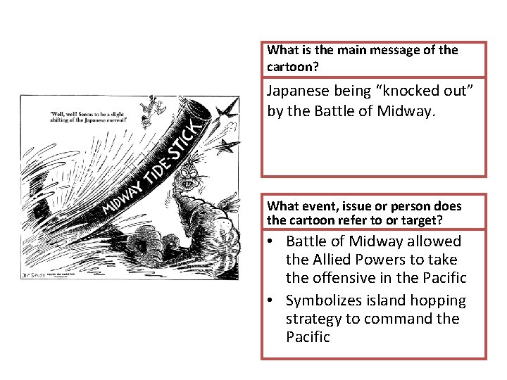 What is the main message of the cartoon? Japanese being “knocked out” by the What is the main message of the cartoon? Japanese being “knocked out” by the