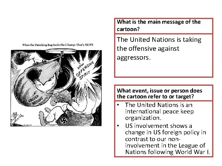 What is the main message of the cartoon? The United Nations is taking the What is the main message of the cartoon? The United Nations is taking the