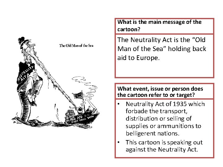 What is the main message of the cartoon? The Neutrality Act is the “Old What is the main message of the cartoon? The Neutrality Act is the “Old