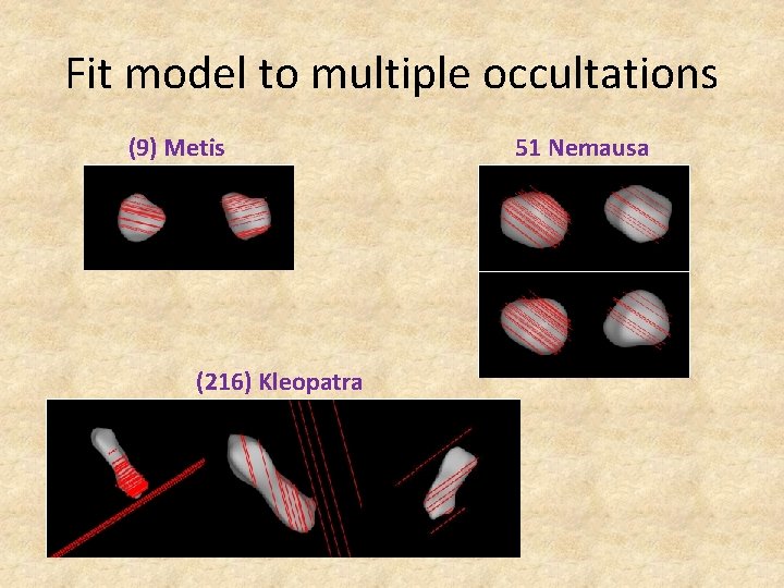 Fit model to multiple occultations (9) Metis (216) Kleopatra 51 Nemausa 