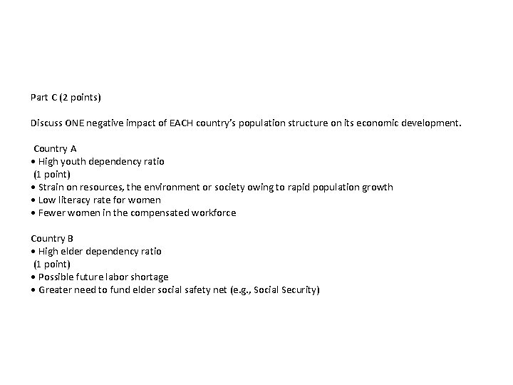 Part C (2 points) Discuss ONE negative impact of EACH country’s population structure on Part C (2 points) Discuss ONE negative impact of EACH country’s population structure on