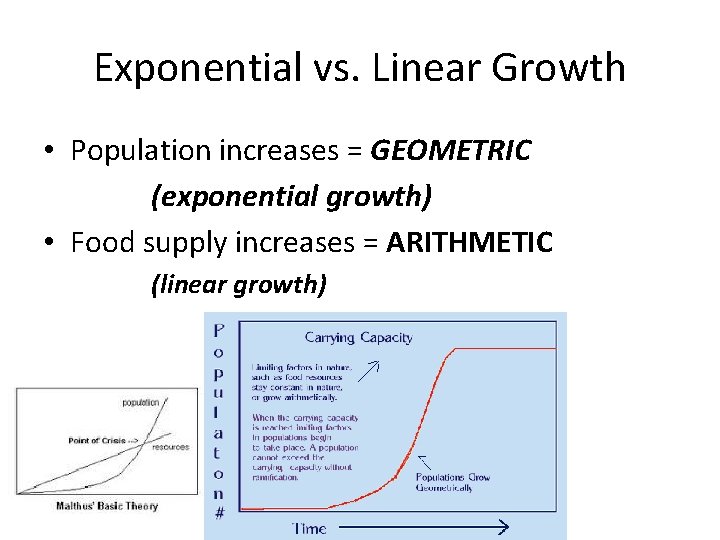 Exponential vs. Linear Growth • Population increases = GEOMETRIC (exponential growth) • Food supply Exponential vs. Linear Growth • Population increases = GEOMETRIC (exponential growth) • Food supply
