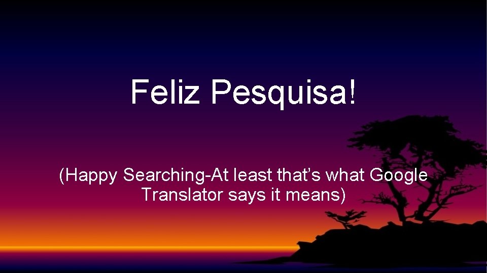 Feliz Pesquisa! (Happy Searching-At least that’s what Google Translator says it means) 