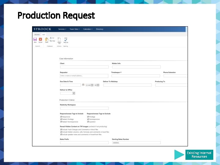 Production Request Existing Internal Resources 