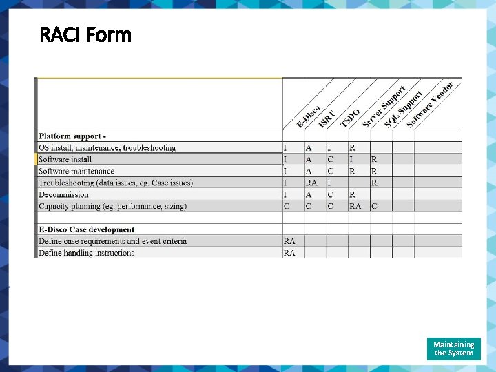 RACI Form Maintaining the System 