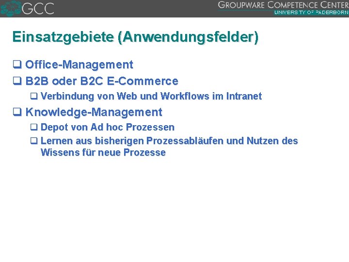 Einsatzgebiete (Anwendungsfelder) q Office Management q B 2 B oder B 2 C E